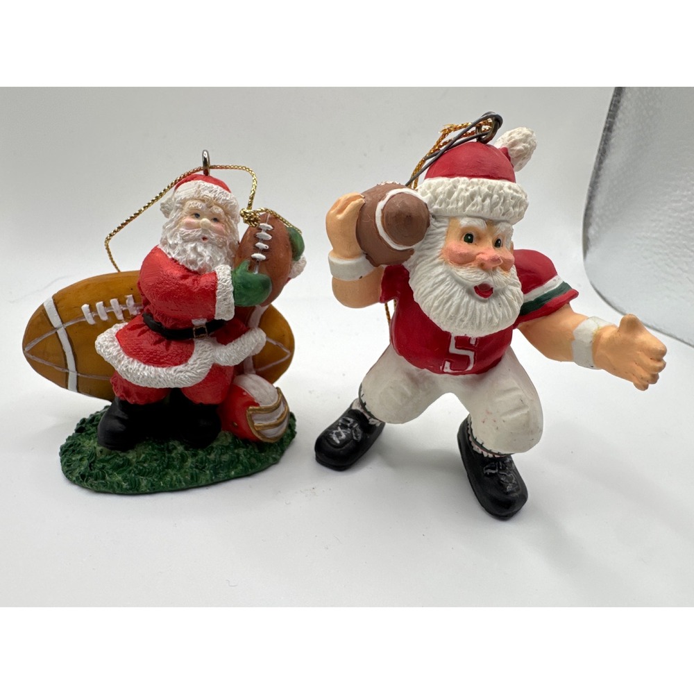 Football Santa Claus Christmas Ornaments Set of 2 Resin Sports Figurines Red